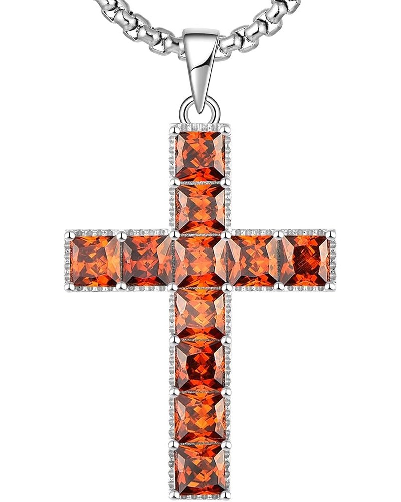 Cross Necklace Sterling Silver Big Criss Pendant Crubic Zirconia Crucifix Jewelry for Women 01-garnet-Jan $30.00 Necklaces