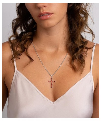 Cross Necklace Sterling Silver Big Criss Pendant Crubic Zirconia Crucifix Jewelry for Women 01-garnet-Jan $30.00 Necklaces