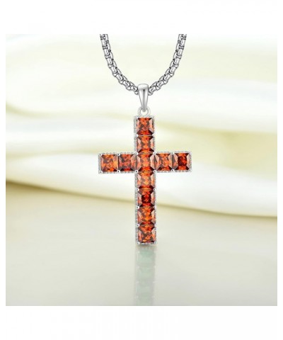 Cross Necklace Sterling Silver Big Criss Pendant Crubic Zirconia Crucifix Jewelry for Women 01-garnet-Jan $30.00 Necklaces