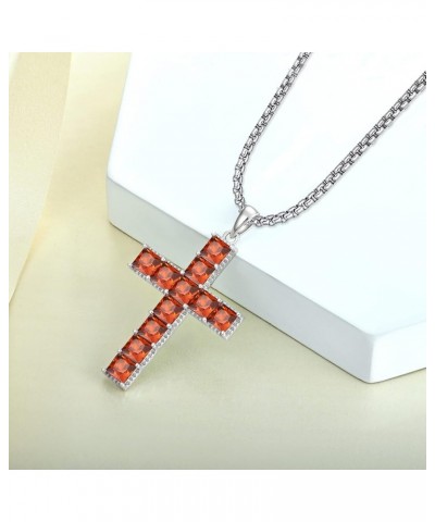 Cross Necklace Sterling Silver Big Criss Pendant Crubic Zirconia Crucifix Jewelry for Women 01-garnet-Jan $30.00 Necklaces