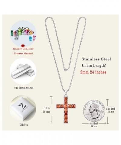 Cross Necklace Sterling Silver Big Criss Pendant Crubic Zirconia Crucifix Jewelry for Women 01-garnet-Jan $30.00 Necklaces