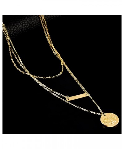 Layered Necklaces for Women Trendy, 14K Gold Plated Birth Flower Necklace Engraved Heart Coin Bar Pendant Necklace, Gold Neck...