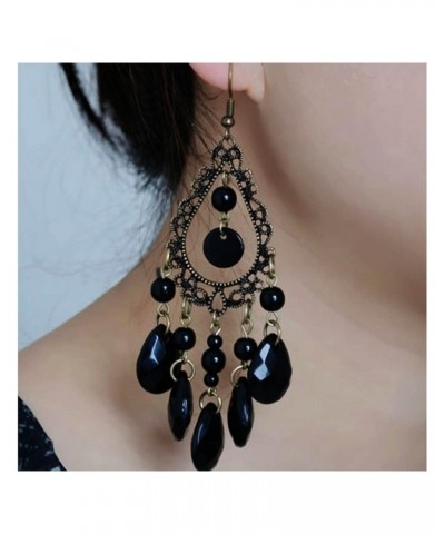 Boho Crystal Dangle Earrings Black Cz Tassel Earrings Teardrop Rhinestone Drop Earrings Chandelier Dangle Hook Earrings Weddi...