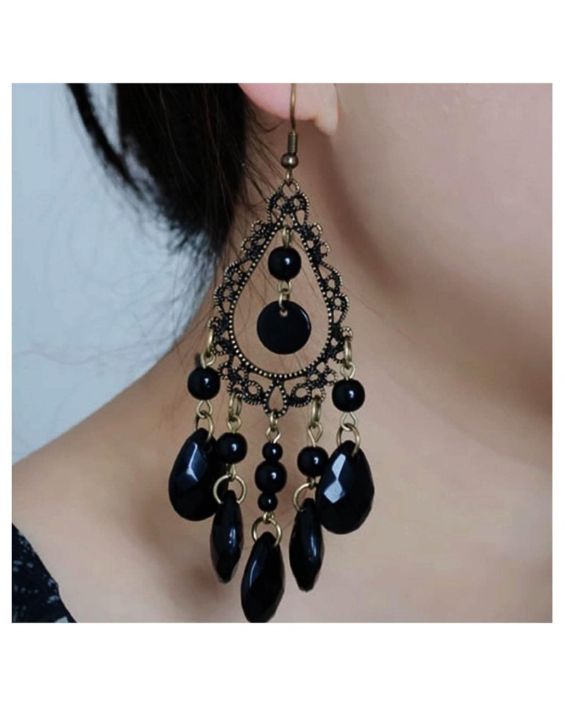 Boho Crystal Dangle Earrings Black Cz Tassel Earrings Teardrop Rhinestone Drop Earrings Chandelier Dangle Hook Earrings Weddi...