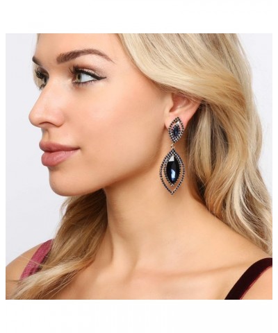 Women's Double Halo Tear Drop Clip On Earrings Navy $8.70 Earrings