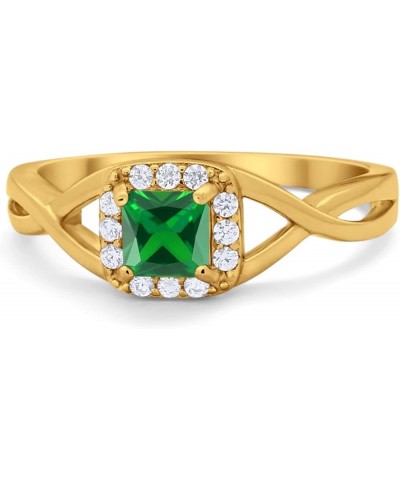 Solitaire Infinity Shank Ring Princess Cut Simulated Stone 925 Sterling Silver Choose Color Yellow Tone, Simulated Emerald CZ...