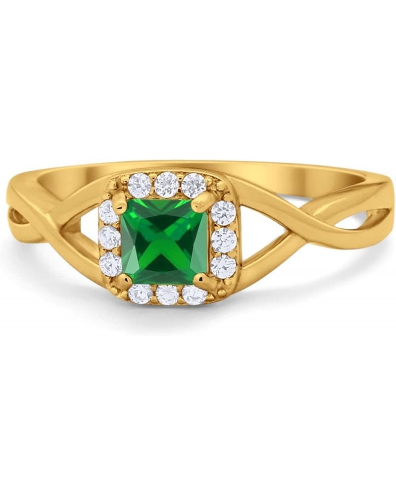 Solitaire Infinity Shank Ring Princess Cut Simulated Stone 925 Sterling Silver Choose Color Yellow Tone, Simulated Emerald CZ...