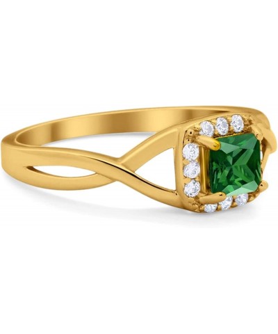 Solitaire Infinity Shank Ring Princess Cut Simulated Stone 925 Sterling Silver Choose Color Yellow Tone, Simulated Emerald CZ...