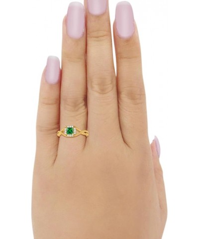 Solitaire Infinity Shank Ring Princess Cut Simulated Stone 925 Sterling Silver Choose Color Yellow Tone, Simulated Emerald CZ...