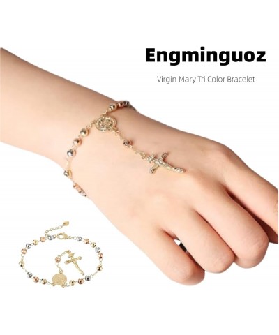 14k Gold Plated Christian Bracelet Virgin Mary Rosary Bead Cross Bracelet Virgin of Guadalupe Adjustable Link Bracelet for Wo...