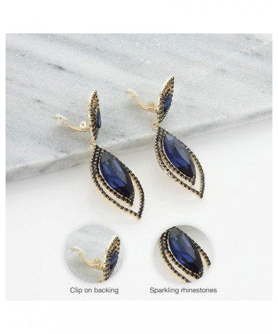 Women's Double Halo Tear Drop Clip On Earrings Navy $8.70 Earrings