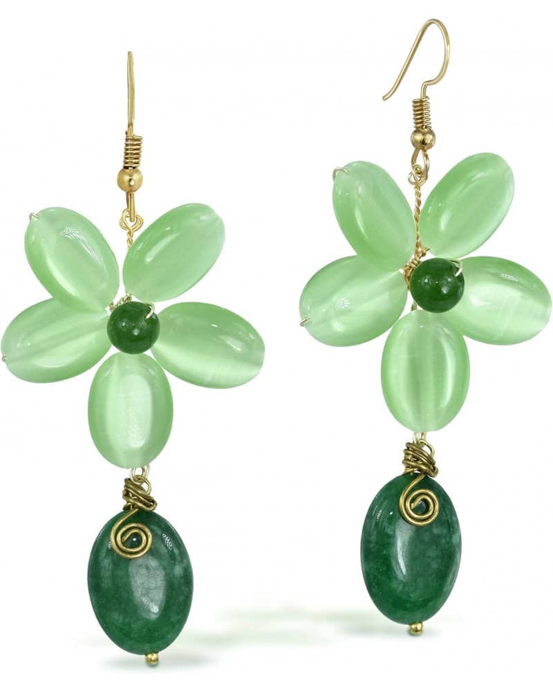 Romantic Simulated Green Quartz Floral Teardrop Brass Earrings | Earrings For Women | Handmade Earrings $10.79 Earrings