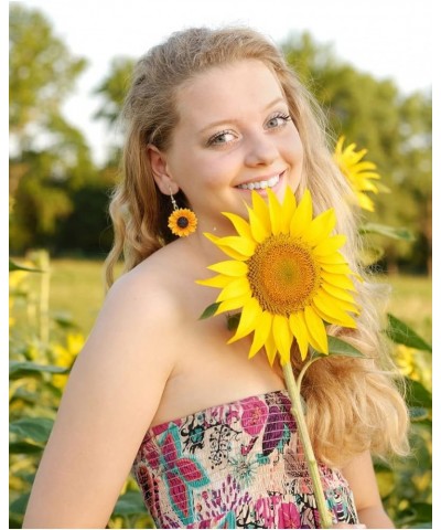 Daisy Sunflower Earrings for Women Handmade Resin Sunflower Dangle Earrings gold $5.82 Earrings