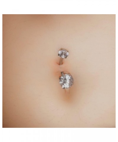 14G Belly Button Ring Surgical Stainless Steel Round Cubic Zirconia Navel Barbell Belly Rings For Women 6/8/10/12mm 1PC AB CO...