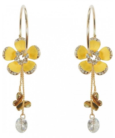 18k Gold Plated Enamel Flower Crystal Chain Clear Zircon Hoop Earrings(dia. 2.5cm) Yellow $10.19 Earrings