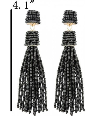 Handmade Beads Tassels Fringe Dangle Drop Earrings For Women (ER1093) Black+Lavender $14.49 Earrings