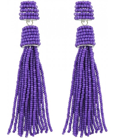 Handmade Beads Tassels Fringe Dangle Drop Earrings For Women (ER1093) Black+Lavender $14.49 Earrings