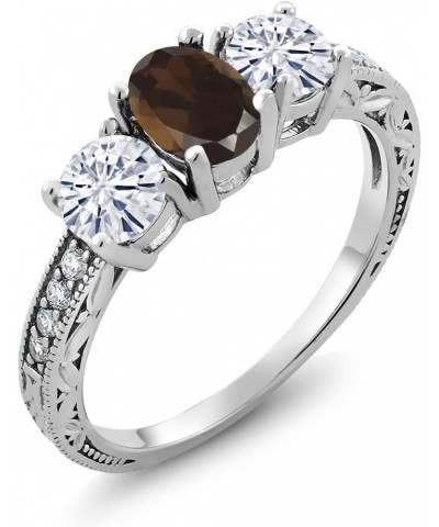 925 Sterling Silver 3-Stone Ring Smoky Quartz Moissanite(1.87 Cttw) $48.60 Rings