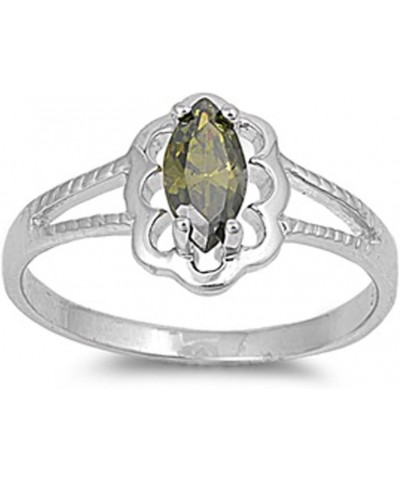 CHOOSE YOUR COLOR Sterling Silver Marquise Wide Ring Olive Green (Simulated Emerald) - Size 5 $12.83 Rings