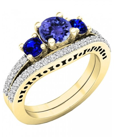 14K 5.5 MM Round Gemstone And Diamond Ladies Engagement Ring Set, Yellow Gold Tanzanite $303.69 Sets