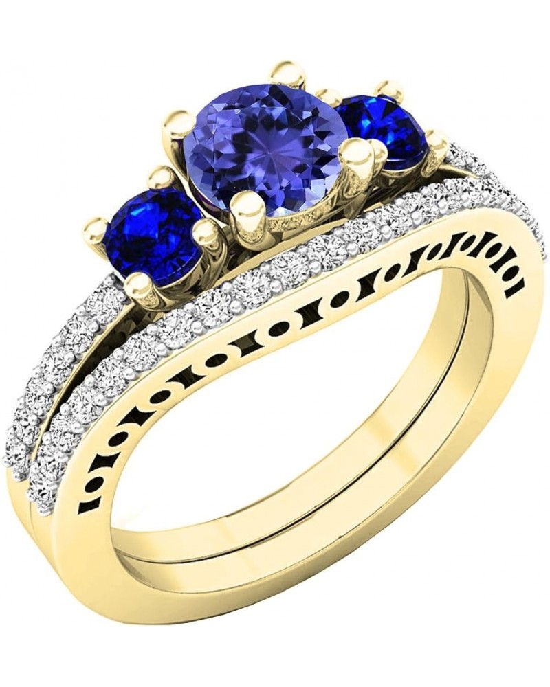 14K 5.5 MM Round Gemstone And Diamond Ladies Engagement Ring Set, Yellow Gold Tanzanite $303.69 Sets