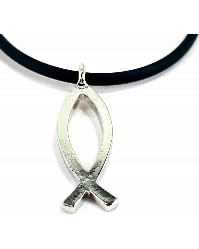 Jesus Fish Large Ichthus Rhodium Finish Necklace $12.77 Necklaces