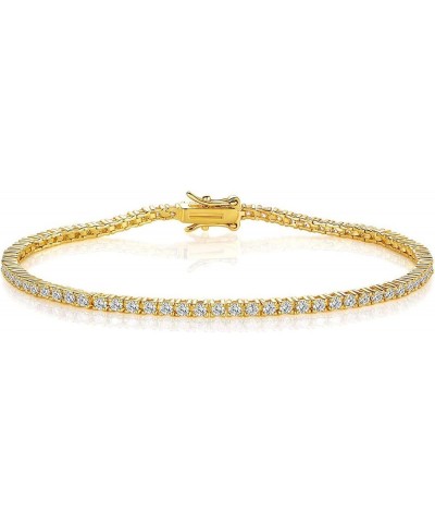 GMESME 18K White Gold Plated 2.0 Round Cubic Zirconia Classic Tennis Bracelet 6.5-8.5 Inch for Women Men Yellow Gold 6.0 Inch...