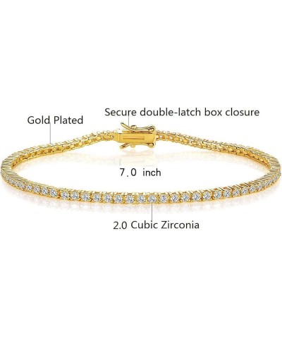 GMESME 18K White Gold Plated 2.0 Round Cubic Zirconia Classic Tennis Bracelet 6.5-8.5 Inch for Women Men Yellow Gold 6.0 Inch...