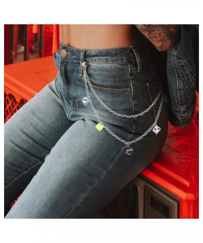 Pants Chain Punk Belt Chain Pocket Chain Dice Chain Pendant Body Metal Waist Chain Jewelry Wallet Chain for Women Men Pants P...