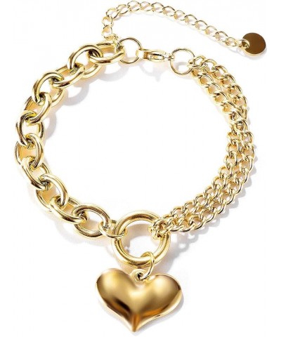 18K Gold Stainless Steel Multi Chains Bracelet with Ball and Heart Charms for Women Style E $10.59 Bracelets