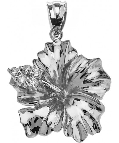 Sterling Silver Caribbean Hibiscus (Malvaceae) Cubic Zirconia Pendant $12.74 Pendants