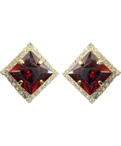 18k Gold Plated Multicolor Square Zircon White Crystal Omega Back Stud Earrings Red $9.71 Earrings