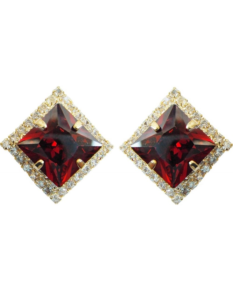 18k Gold Plated Multicolor Square Zircon White Crystal Omega Back Stud Earrings Red $9.71 Earrings