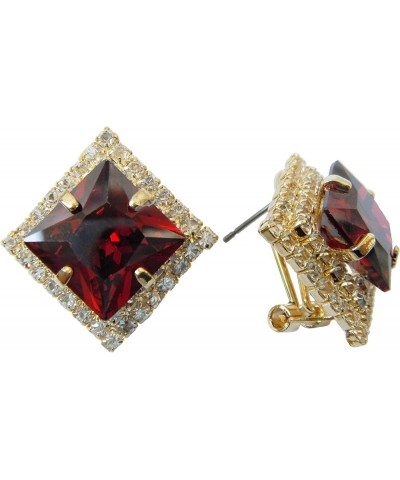 18k Gold Plated Multicolor Square Zircon White Crystal Omega Back Stud Earrings Red $9.71 Earrings