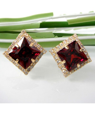 18k Gold Plated Multicolor Square Zircon White Crystal Omega Back Stud Earrings Red $9.71 Earrings