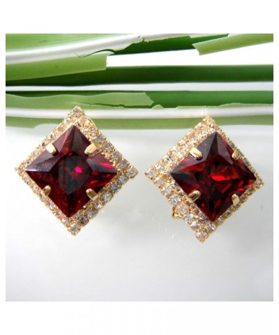 18k Gold Plated Multicolor Square Zircon White Crystal Omega Back Stud Earrings Red $9.71 Earrings