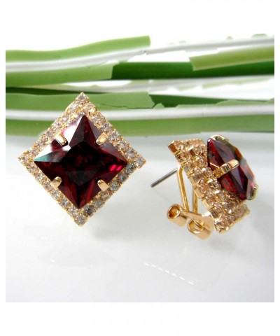 18k Gold Plated Multicolor Square Zircon White Crystal Omega Back Stud Earrings Red $9.71 Earrings