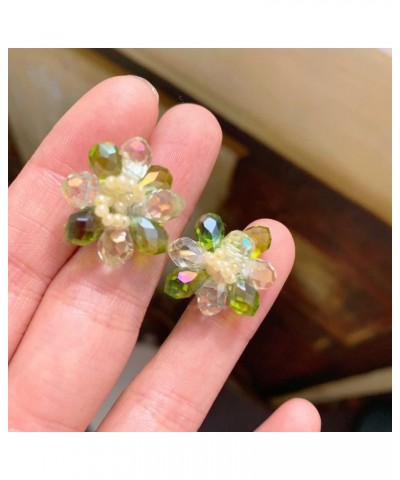 Jade Green Large Flower Crystal Glass Bead Handmade Silver-Post Stud/Clip-on Earrings Clip-on/Non-Piercing $10.06 Earrings