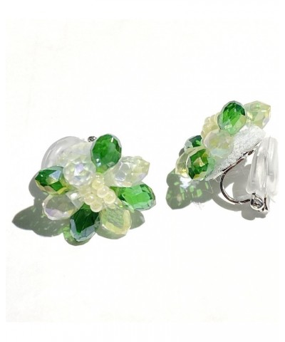 Jade Green Large Flower Crystal Glass Bead Handmade Silver-Post Stud/Clip-on Earrings Clip-on/Non-Piercing $10.06 Earrings