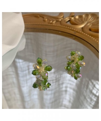 Jade Green Large Flower Crystal Glass Bead Handmade Silver-Post Stud/Clip-on Earrings Clip-on/Non-Piercing $10.06 Earrings