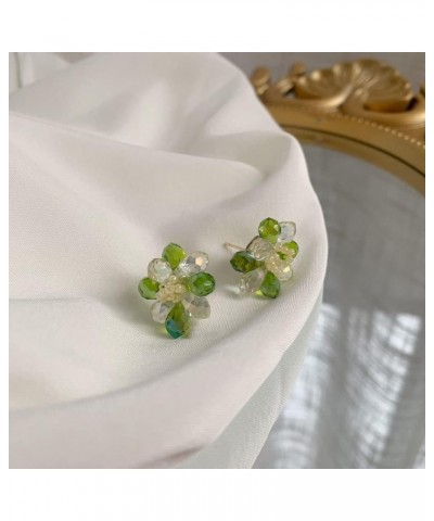 Jade Green Large Flower Crystal Glass Bead Handmade Silver-Post Stud/Clip-on Earrings Clip-on/Non-Piercing $10.06 Earrings