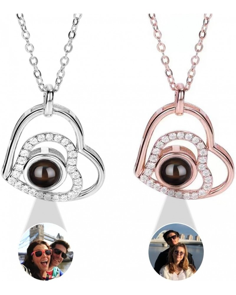 Custom Necklaces with Picture Inside, Projection Picture Necklace Personalized Photo Heart Pendant Birthday Anniversary Love ...