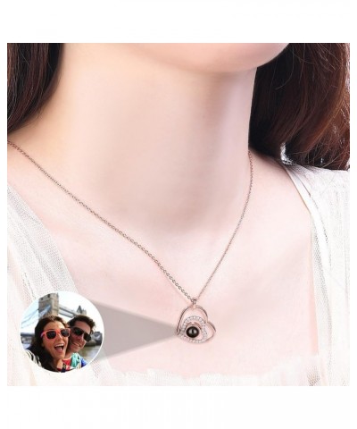 Custom Necklaces with Picture Inside, Projection Picture Necklace Personalized Photo Heart Pendant Birthday Anniversary Love ...