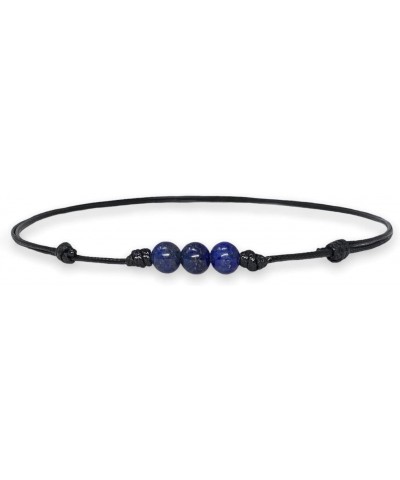 Lapis Lazuli Gemstone Beads Pendant Knotted Necklace with Adjustable Wax Nylon Cord - Unisex Beaded choker Men Women $22.19 N...