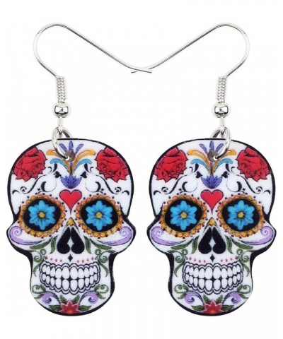 Novelty Halloween Skull Earrings Dangle Charms Acrylic Sugar Skulls Jewelry Gifts for Women Girls Zombie Decoration Sugar Sku...