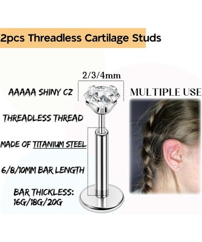 16g/18g/20g Titanium Steel Threadless Flat Back Cartilage Earrings for Helix/Tragus/Conch/Daith/Earlobe - Nose Studs Lip Ring...