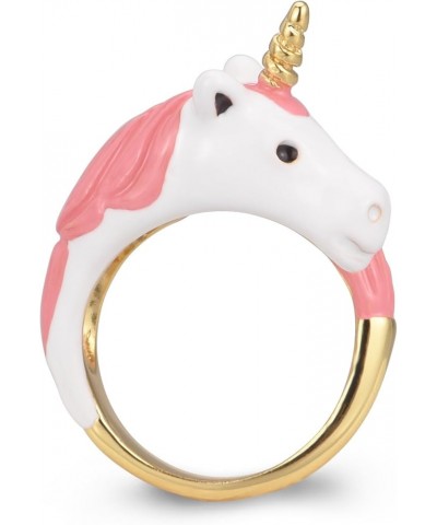 Exquisite 18K Gold Plated Hand Painted Unicorn Ring with Gift Box Pink $19.38 Rings