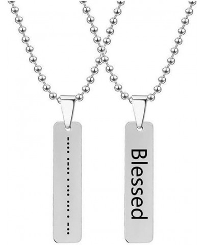 Custom Morse Code Necklace Personalized Bar Pendant Necklace for Men Women,Stainless Steel Engraved Secret Message Necklace I...