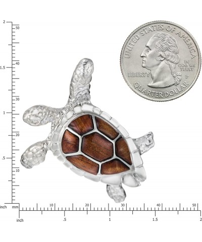 925 Sterling Silver Koa Wood 3D Turtle Necklace Pendant with 18" Box Chain, Nickel Free Hypoallergenic for Sensitive Skin, Oc...