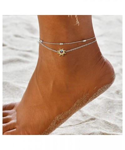 Personalized 925 Sterling Silver Tiny Heart/Moon/Star/Sun/Dot/Triangle Anklets Simple Dainty Foot Jewelry for Women, Silver/G...